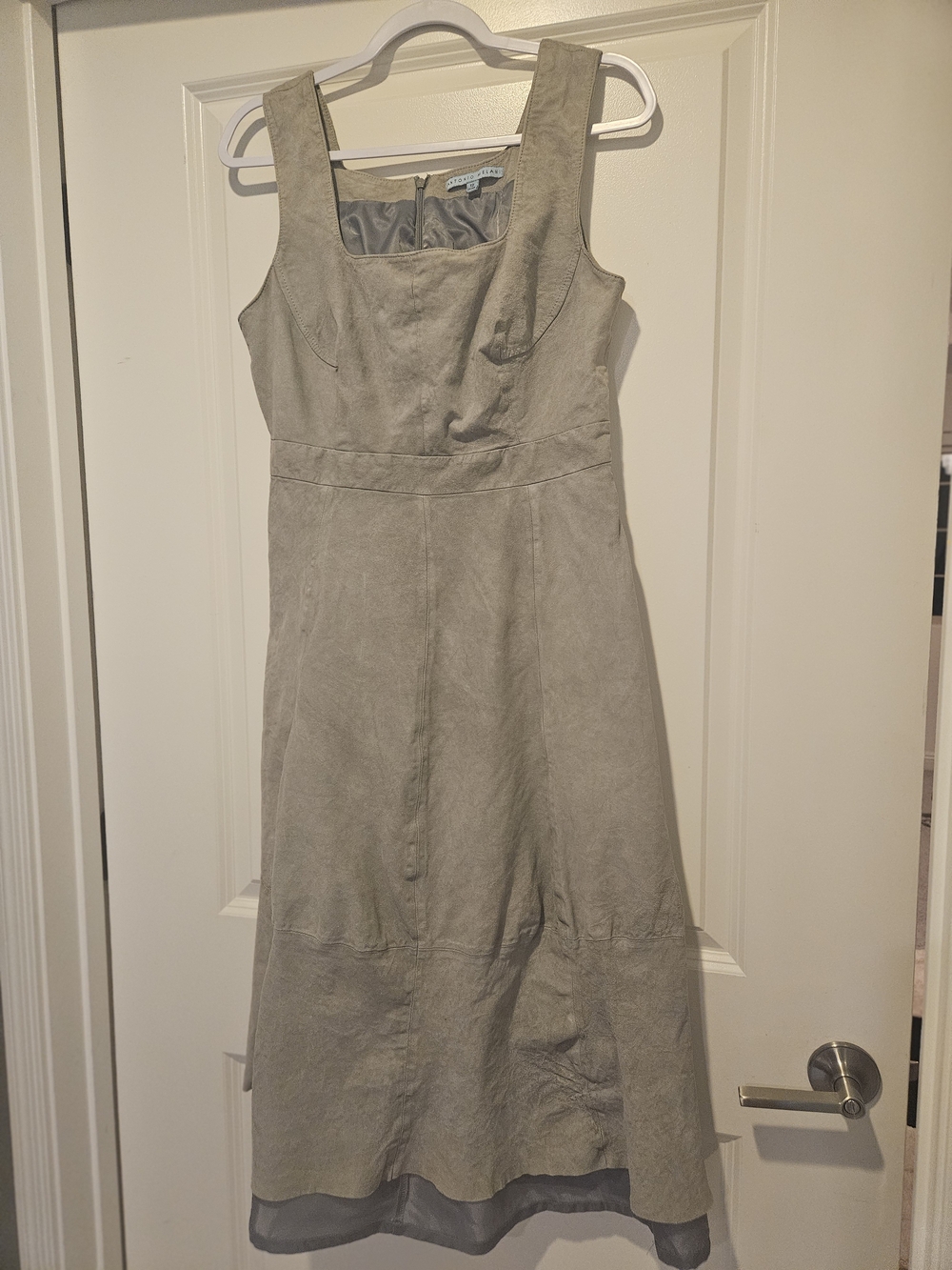 ANTONIO MELANI Greyish Taupe Suede Sleeveless Midi Dress Size 12